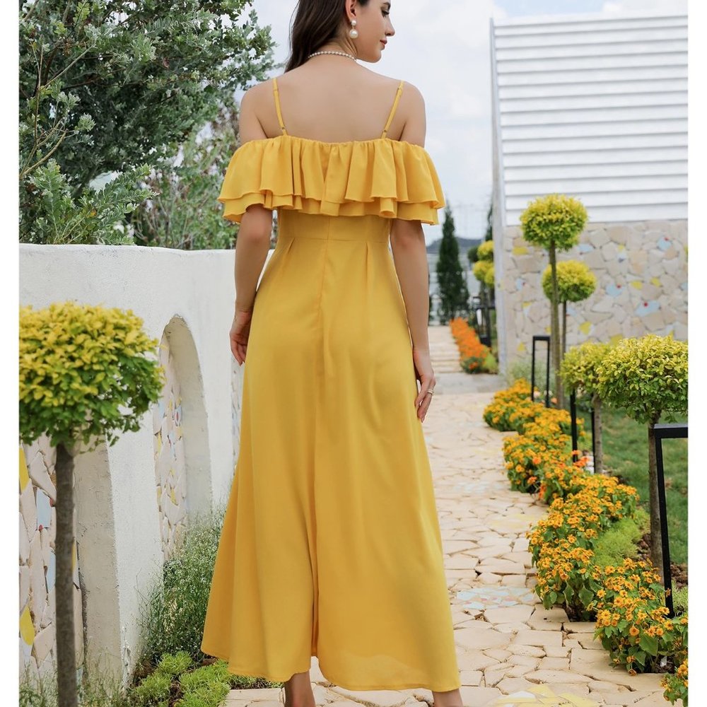 💥Layered Ruffle Trim Off Shoulder Dress - Picture 2 of 4